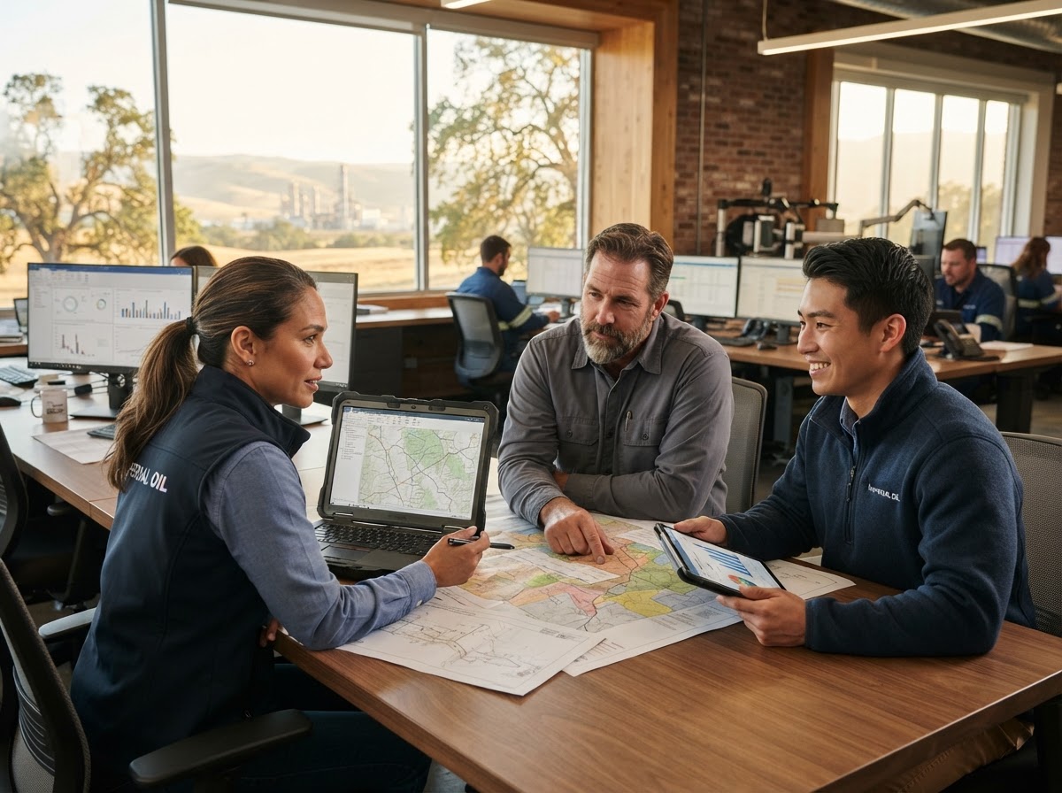 Imperial Oil team reviewing market data analysis on a workstation